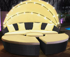 LED - Sonneninsel Rattan Lounge Gartenliege Polyrattan Sitzgruppe Liege Insel