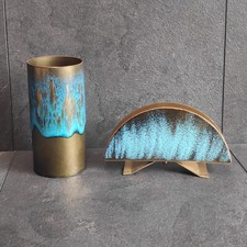 Serviettenhalter + Vase / Becher Emaille & Messing DDR