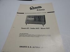 Graetz Reparaturdienst Liste Radio Fantasia 622-Cantilene 8622 Belcato 9622 1958