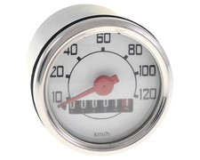 Tachometer 120 km/h UNI AUTO chrom 48mm für Vespa V50, 50 N, ​L, ​R, ​S ​CIAO SI