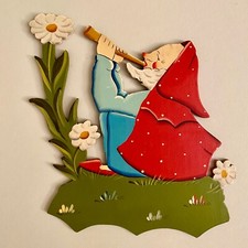 1950er Holz-Wandfigur: Margeriten-Zwerg 17cm DDR Kinderzimmer Deko Ostalgie TOP