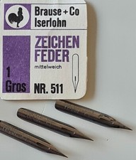3 Brause Zeichenfeder Nr. 511 Mittelweich Kalligraphie ungenutzt ca 40 Jahre alt