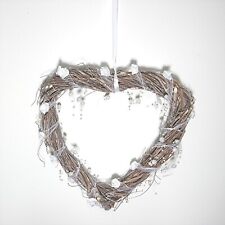 Deko-Herz Rattan-/Weidenherz D 28 cm Natur mit Röschen/Herz-Band Hochzeit