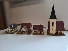 Faller H0 3 Häuser + Kirche Holz-Gips-Bauweise 50er Jahre Raritäten