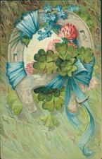 Ansichtskarte Prägekarte um 1910 (Nr.9887) Hufeisen Kleeblatt Veilchen