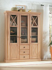 Toskana Vitrine 3-türig Pinie Massiv, Massivholz Standvitrine Glasvitrine Buffet