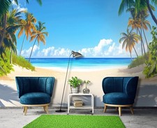 Fototapete 3D Effekt Strand Meer Palmen Wohnzimmer VLIES TAPETE + KLEISTER 255