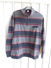 Herren-Pullover, grau-schwarz-rot-braun gestreift, Gr.  52 Polo-Sweatshirt