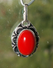 ROTE KORALLE   Edelstein ANHÄNGER   Silber pl.    EINZIGARTIG / NEU!