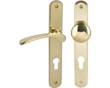 Langschildgarnitur Amos messing/poliert PZ mit Knopf + Drücker für Wohnungseinga