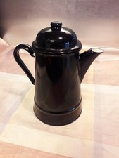  alte Email Kanne,  Kaffeekanne, schwarz  20 cm hoch selten