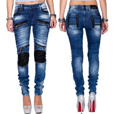 Cipo & Baxx Damen Biker Jeans Hose Streetwear Dope Fresh Auffällig Strasssteine