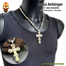 Kreuz Anhänger groß Edelstahl + teilvergoldet - mit/ohne Königskette - Halskette