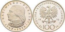 Polen 100 Zloty 1976 Kazimierz Pulaski offen, Kontaktmark Original Münze #DAL344
