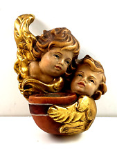 Putte 2 Puttenköpfe " Weihwasserbecken " Holz farbig und gefasst zum aufhängen