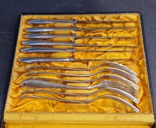 VINTAGE * Solingen ALPACCA Neusilber * 6x Gabel + 6x Messer * Besteckkasten