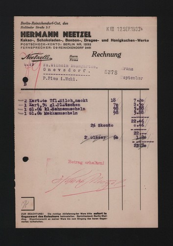 Berlin rechnung 1933 - berlin,, hermann