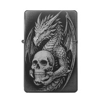 Drache mit Schädel Feuerzeug Motiv + eigener Gravurtext personalisierbar