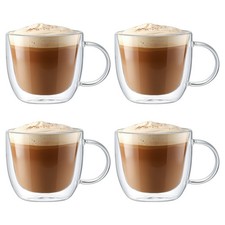 4x 270ml doppelwandige Gläser mit Henkel Thermogläser Kaffee Tassen Set