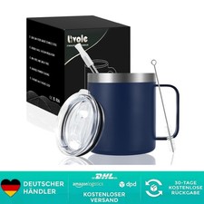 Camping Becher Edelstahl Thermotasse 12oz Kunststoffdeckel Navy Blau