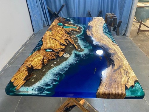 Blue epoxy river table - blue,