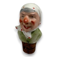 Antiker Porzellan Flaschenverschluss Korken Handbemalt Bauer Figur Vintage