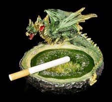 Drachen Aschenbecher - grün - Ascher Drachendeko Statue