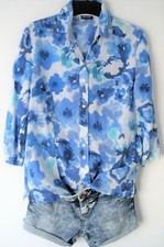 Gerry Weber edition Bluse 40 Shirt blau türkis weiß 3/4 Arm klassisch basic fit