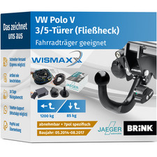 ANHÄNGERKUPPLUNG für VW Polo 6R V 14-17 abnehmbar BRINK +7pol E-Satz JAEGER