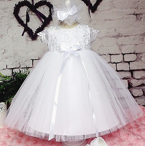Taufkleid mit stirnband spitze - mit,