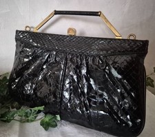 Handtasche Damen echt Leder Schlange schwarz Vintage