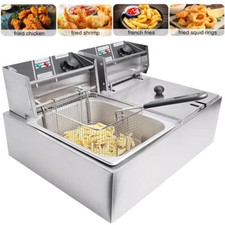 Doppel Friteuse 12L Edelstahl Frittöse 5000W Kaltzonen Elektro Fritteusen