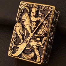 Zorro Feuerzeug Sturmfeuerzeug Samurai Schwarz/Gold Messing Geschenk + Box Edel