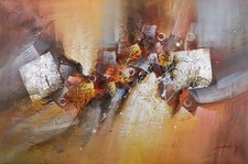 Handgemalt Ölgemälde 60x90 Modern Abstrakt Öl auf Leinwand Signiert