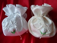 NEU Satin Brautbeutel STRASS weiß Hochzeit Stickerei Rose Blatt grün