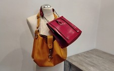 Vintage:  2 Alte Handtasche Leder Kunstleder Gelb +Rot Flowerpower TOP