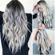 Damen Lang Perücke Ombre Langhaarperücken Gerade wie Echthaar Perücke Wig DE