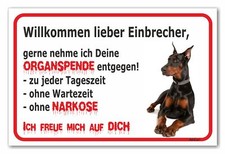 AdriLeo Schild - Vorsicht schwarzer Dobermann Einbrecher - Achtung Hund Wachhund