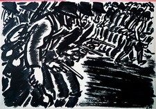 Frans Masereel Einmarschierende Soldaten L'agression 1940/41, 2.Weltkrieg Tusche