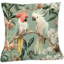 Kissen mit Füllung 45x45cm Papagei Kakadu, Dekokissen mit Vögeln, Couchkissen