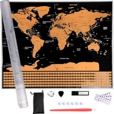 Weltkarte zum Rubbeln XXL Landkarte Rubbelkarte Poster mit Gold Scratch Schwarz