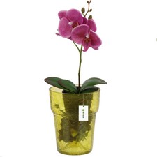 Blumentopf Blumenübertopf Glas, für Orchideen Orchideentopf D 15,5cm H 18cm Gelb