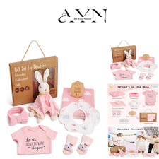 Rosa Baby Geschenkbox mit Kaninchen Schmusetuch | 8 in 1