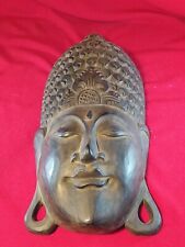 Alte Große Buddha Maske Wandmaske Holz Kopf handgeschnitzt Handarbeit Deko(1715)