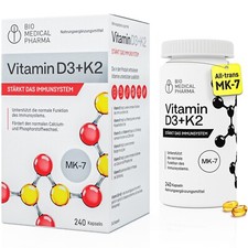 Vitamin D3 K2 MK-7 Hochdosiert – 240 Softgel Kapseln 5000 I.E. Vitamin D