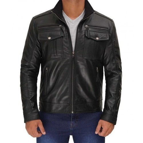 Herren schwarz lederjacke - schwarz,