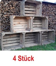 4 Stück ALTE RUSTIKALE HOLZKISTEN WEINKISTEN APFELKISTEN OBSTKISTEN REGAL TISCH