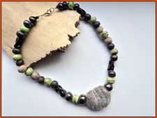 Keramik-Kette mit Filz, Länge 49 cm, Natur pur, handgefertigte  Damenkette