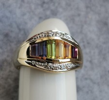 Schöner Goldring Gelbgold 333, 8 K Ring mit 6 Edelsteinen Gr. 56 (17,8 mm Ø)