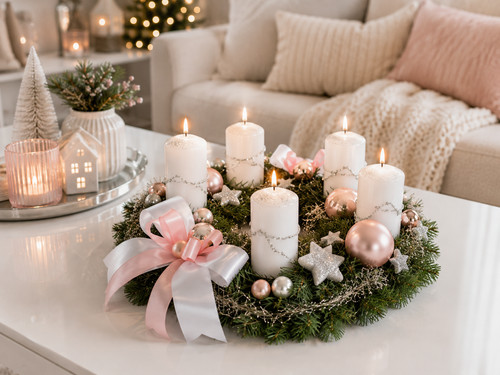 Adventskranz weiß rosa - , 45